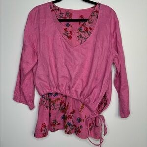 Animale pink mix media drawstring asymmetrical linen top size medium